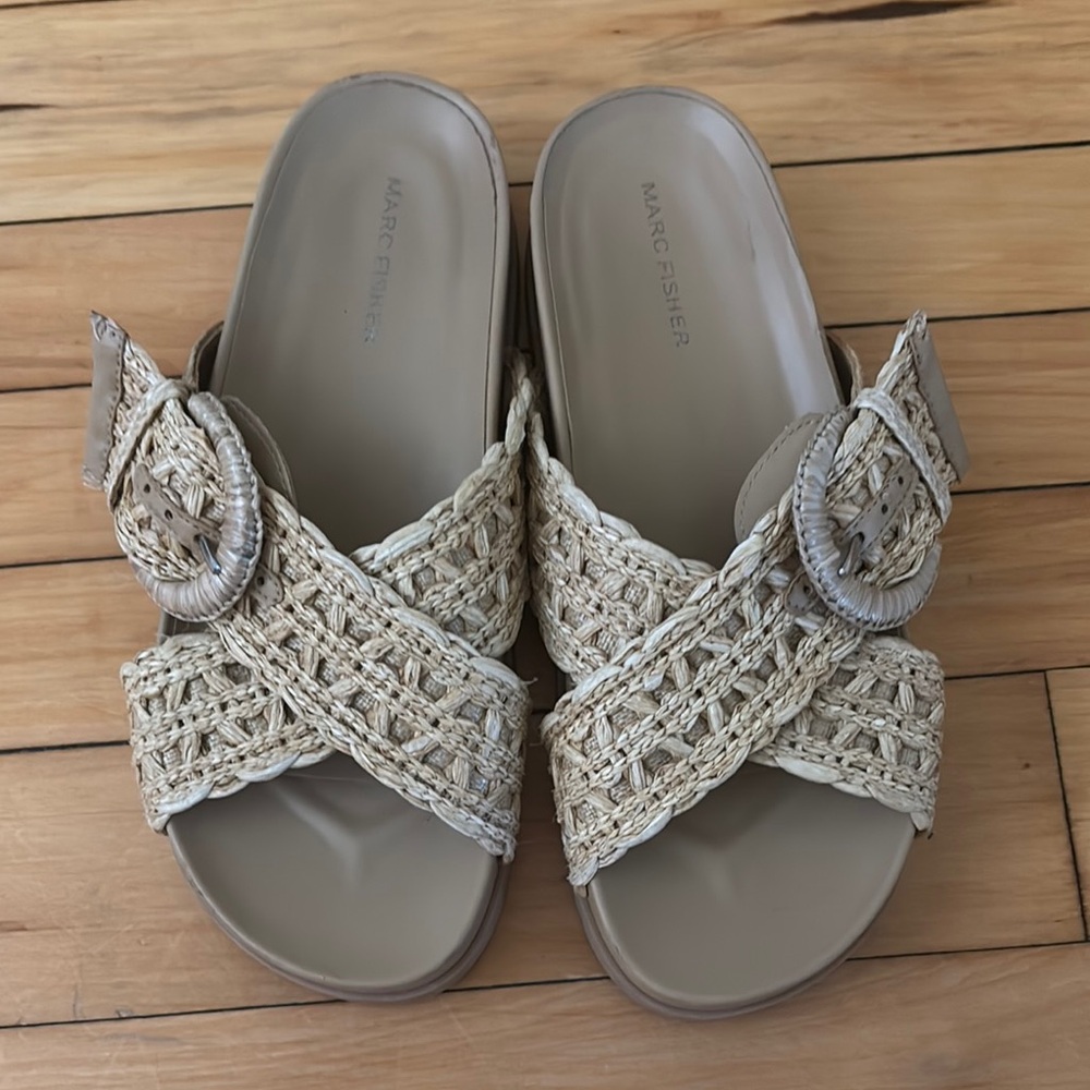 Marc Fisher Tan Woven Slide Sandals